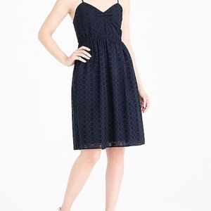 J.Crew Eyelet Tie-Shoulder Cami Dress, Navy, SZ S
